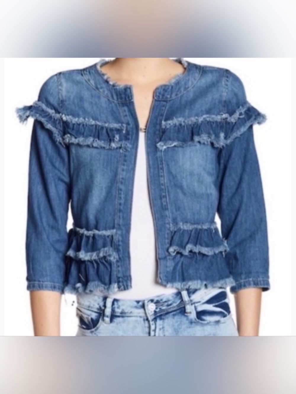 Kensie Denim Jacket 3/4 sleeve raw hem